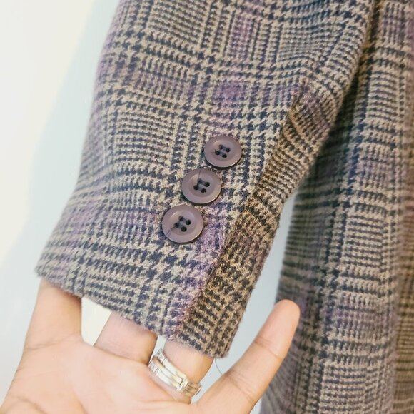 Sasson Petite | Women's Vintage Plaid Wool Blend Double Button Blazer (Size 8) - Picture 8 of 16